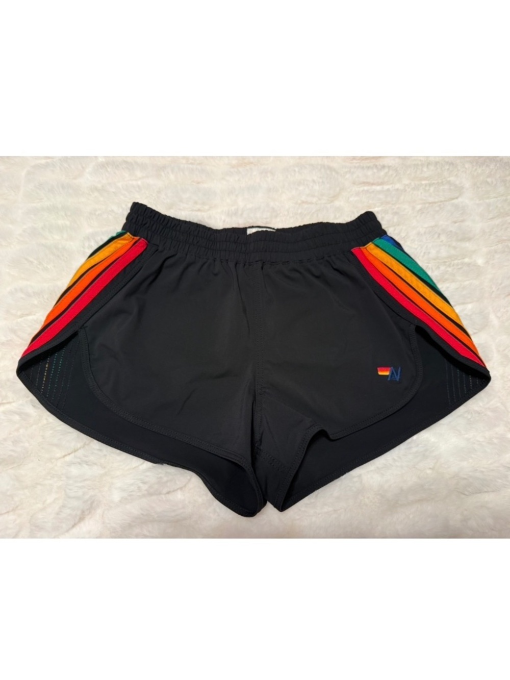 Aviator Nation 5 STRIPE FLEX BOARD SHORTS - BLACK // RAINBOW